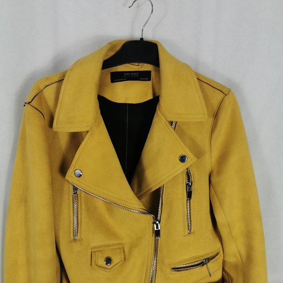 Zara Faux Suede Biker Bomber Aviator Jacket Size M 10 12 Yellow Ladies - Picture 4 of 7